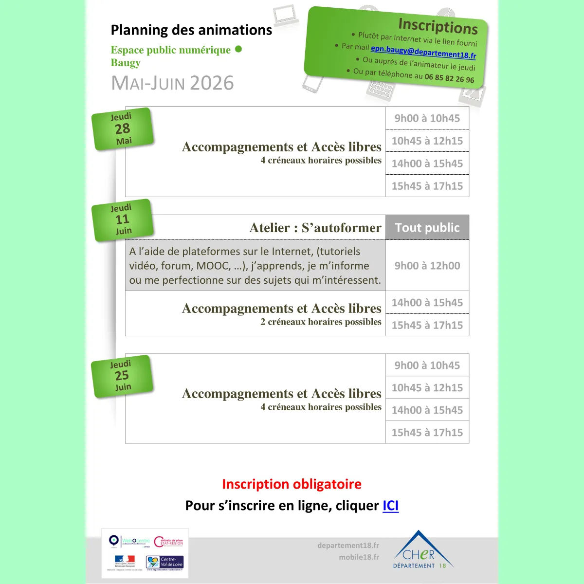 Programme des prochaines activités des EPN