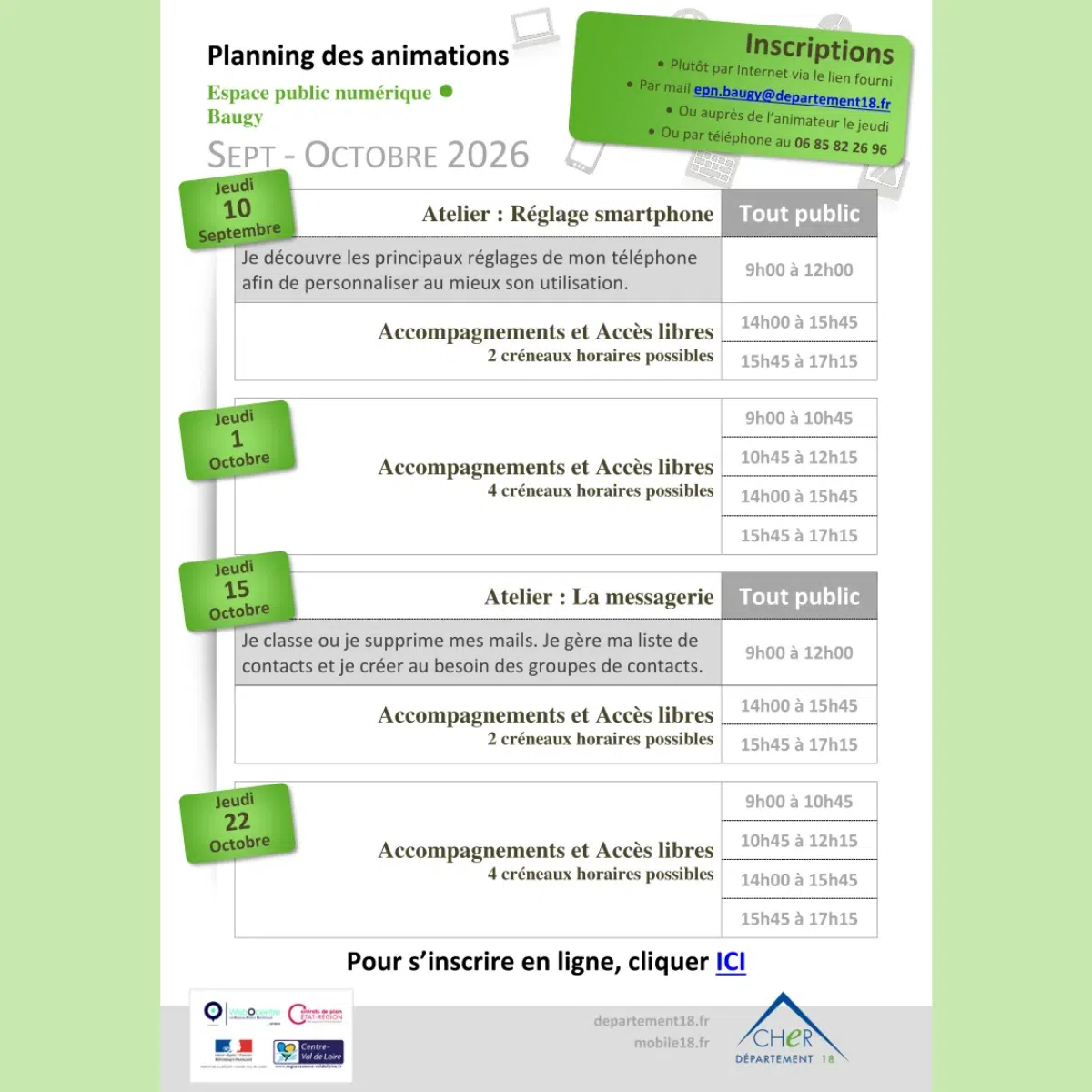 Programme des prochaines activités des epn