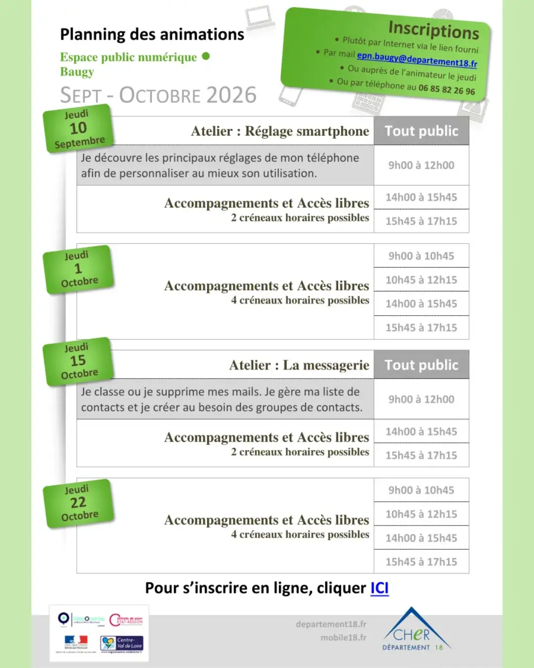 Programme des prochaines activités des epn