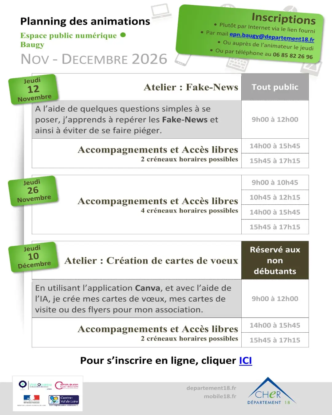 Programme des prochaines activités des epn